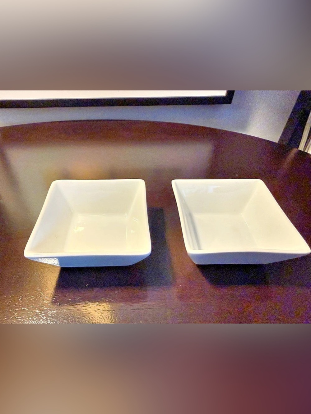 Crate & Barrel Square White Ceramic Pinch/Sauce ramekins Set of 2